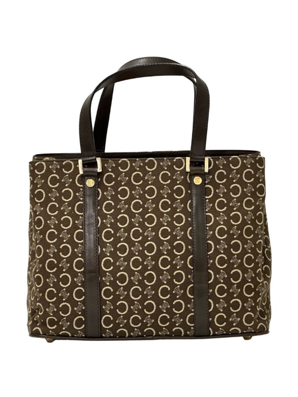 Celine Bag C Blason Handbag Canvas Brown Handle